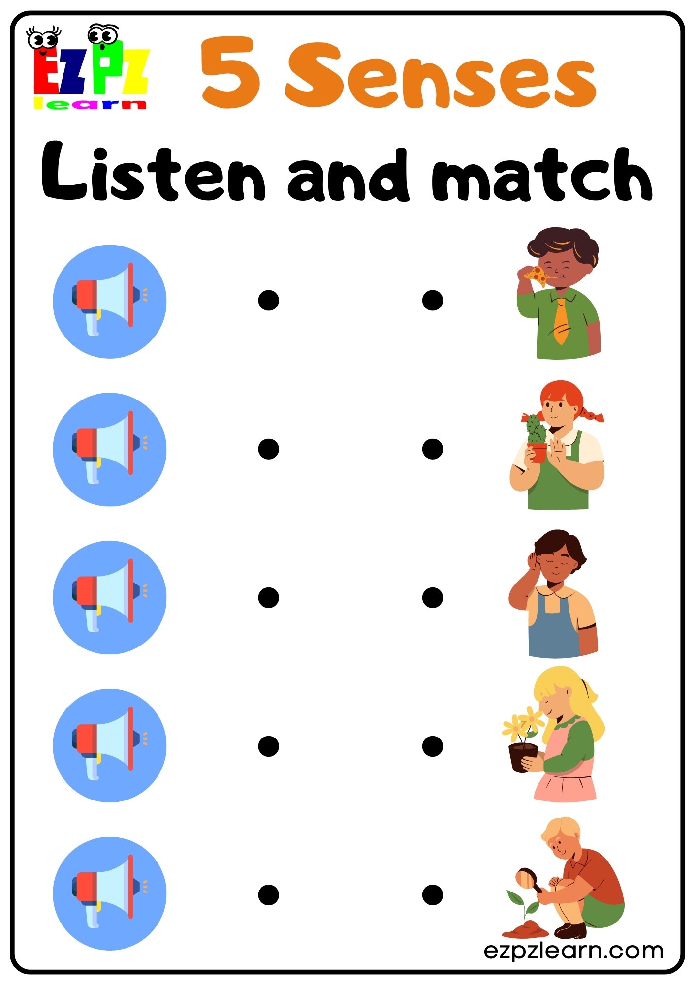 Five Senses Vocabulary Interactive Worksheet Listen And Match The